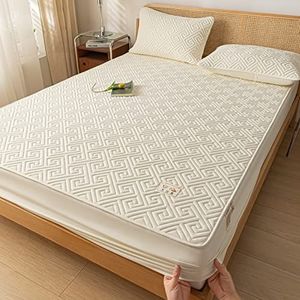 Daenlujec Luxe lakens voor queensize bed, gewatteerd waterdicht hoeslaken met elastiek, matrasbeschermer, stevige bedhoes voor hotelappartementen, witte koning 180x200 cm