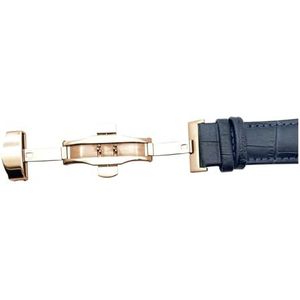 LUGEMA Echt Lederen Armband Donkerblauwe Horlogeband Butterfly Sluiting Horlogeband 10 12 13 14 15 16 17 18 19 20 21 22 24mm Horlogeband (Color : Blue rose clasp, Size : 10mm)