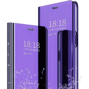 Clear View Cover Case for Samsung Galaxy S7 Edge Standing Flip Folding Kickstand Case with Full Screen ProtectionShockproof Electroplate Plating Mirror Holder Smart Bumper Case-Purple Blue