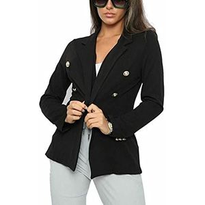 HINA FASHION Dames gouden knop blazer dubbele rij knopen jas dames stijlvolle formele kantoorjas, Zwart, 40