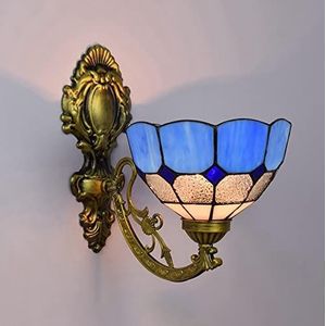 Tiffany Stijl Gebrandschilderd Glas Wandlamp Mediterrane Wandlamp Blauw Enkele Hoofd Vaste Wandlamp Gang Eetkamer Slaapkamer Nachtkastje, 8 Inch