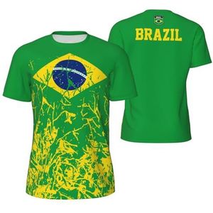 Sport T-Shirt Vintage Brazilië Vlag Graan Tees 3D Gedrukt voor Fitness Running Voetbal, Meerkleurig, S