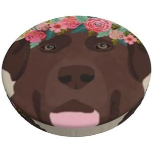 GRatka Hoes voor ronde kruk, barstoelhoes, hotel, antislip zitkussen, 33 cm, chocolade labrador met gesneden lijnen, hondenpaneel, bloemen