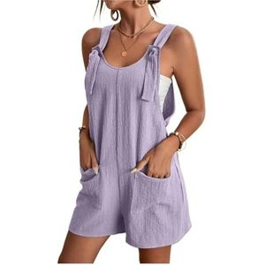 Plus Size Jumpsuit uit één stuk Gestreepte jumpsuit for dames Print Mouwloze rompertjes Verstelbare losse overall met zakken(Color:Lavender Purple,Size:3XL)
