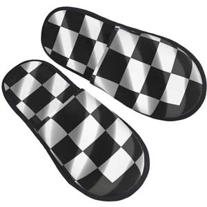 LHBWCVN Zwart Wit Race Geruite Vlag Slipper Fuzzy Memory Foam Huis Slippers voor Vrouwen Mannen Slip-on Warm Pluche Trendy Slaapkamer Slippers Casual Indoor Outdoor Huis Schoenen, Zwart, Medium Women