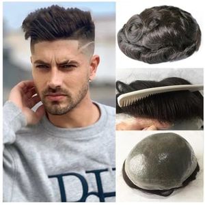 Heren toupet Heren Toupet Menselijk haarvervangingssysteem Huidhaarprothese Basislook Huid Heren Toupetje Pruiken(7x9)