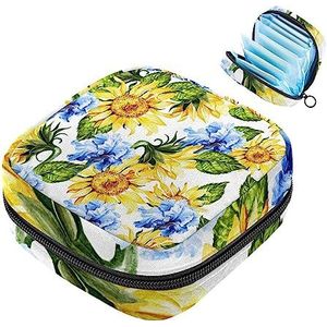 MUOOUM Aquarel Zonnebloem Bloemen Maandverband Opbergtas Menstruatie Pad Tas Draagbare Menstruatie Cup Pouch met Rits voor Tiener Meisjes Vrouwen Dames