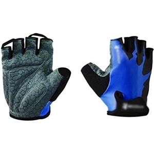 Sporthandschoenen Halve Vinger Antislip Schokabsorberende Bergwegfietshandschoenen Voor MTB-rijden In De Sportschool Mountainbike (Color : Blue, Size : Large)