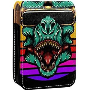 Lipgloss Houder Lipstick Case Draagbare Mini Lipstick Opbergdoos Reizen Lipstick Organizer Case met Spiegel voor Vrouwen T Rex Dinosaurus voor Retro Zonsondergang, Meerkleurig, 9.5x2x7 cm/3.7x0.8x2.7 in