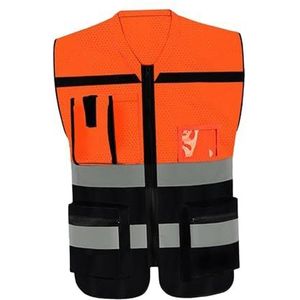 Generic Reflecterend vest met ritssluiting, werkkleding voor wandelen, fietsen, wandelen, fietsen, Zwart 2XL