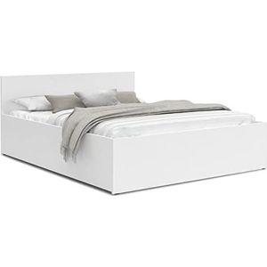 Slaapkamerbed met opbergruimte voor beddengoed - Gemaakt van meubelplaat - Opgeheven lattenbodem - PANAMA - 120/140/160/180 x 200 - (Wit, 160 x 200)