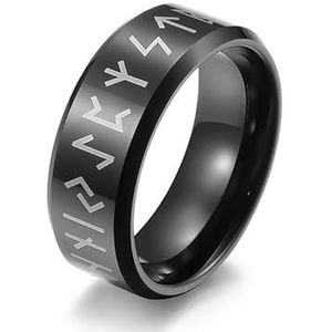Sieraden Nordic for Viking tekst wolfraam ring ring for Loon rune mannen en vrouwen wolfraam hand sieraden (Color : Black, Size : 12#)
