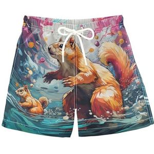 KAAVIYO Kleurrijke eekhoorntjes zee kunst strand shorts voor jongens zwempakken voor jongens, Patroon., XL