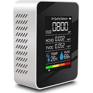 Deeltjesteller Luchtkwaliteitsdetector CO2-tester CO2-meter Sensor met kooldioxide TVOC HCHO Waarde Elektriciteit Hoeveelheid Temperatuur Vochtigheid Nauwkeurig en betrouwbaar (Color : White, Size :