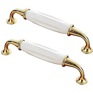 Vintage kastknoppen ladeknoppen, Retro witte strepen keramische knoppen, 5 stuks gouden vergulde kastknoppen handgrepen-badkamerkast handgrepen kast kastknoppen, gatafstand 128 mm (Color : White)