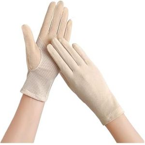 BooeDareno Dames katoenen dunne handschoenen touchscreen buiten rijden rijden zonnebrandcrème handschoenen ademend antislip UV-bescherming handschoenen (beige)