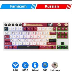 QPSJXN Mechanisch toetsenbord met Bluetooth 2.4G USB-C-shot-afdichtingsdesign en TFT-kleurendisplay voor spelers (Russian Famicom)