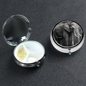 Zwart en wit olifant afbeelding pillendoosje draagbare metalen pillendoos 3 compartimenten pillenorganisator schattige reispilcontainer vitamine organizer voor portemonnee zak reizen cadeau