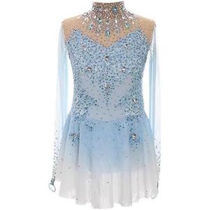 Nnnydjy Wedstrijdkleding voor rolschaatsen voor dames Professionele kunstschaatsjurken voor meisjes Hoge kraag Danspakjes voor ritmische gymnastiek voor dames,Blauw,11_13Years