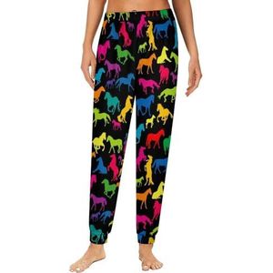 Gekleurde paarden dames pyjama lounge broek elastische tailleband nachtkleding bodems print