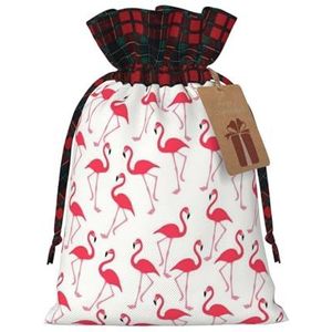 OPSREY Roze flamingo patroon gedrukt herbruikbare kerstcadeauverpakking tas met trekkoord Gift Bag