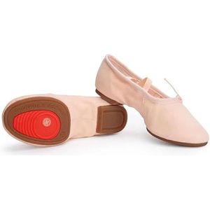 Balletschoenen, doek, natuurlijk leer, balletdansschoenen voor vrouwen, middelhoge hak, zachte jazz-salsasasaschoenen, sneakers voor meisjes, yogaschoenen voor dansen, training, Doek Rubber Roze, 38.5