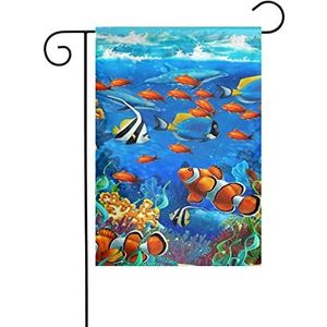 LAMAME Oceaan Tropische Vis Koraal Onderzeese Wereld Gedrukt Tuin Vlag Patio Decoratieve Vlag Dubbelzijdige