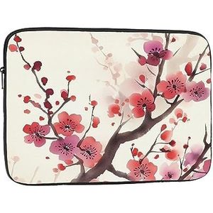 Laptophoes Japanse lente pruim bloemen slanke laptophoes duurzame aktetas schokbestendig beschermende notebooktas 15 inch