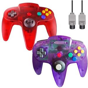 ZeroStory Klassieke N64-controller, bedrade N64-controller joystick met 5,9 ft N64 AV-kabel voor N64 videogameconsole (Sblauw en transparant paars)
