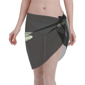 Dragonfly zwarte print elegante strandwrap, bikini cover-up, badkleding jurk, voor vrouwen, perfect voor zwembad en resort, Zwart, one size