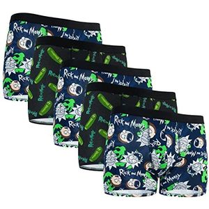 Rick and Morty Heren Boxers Shorts Multipack van 5 Zwart/Groen/Navy Tieners Heren Ondergoed Trunks Maat M-3XL Rekbaar Ademend Grappige Heren Broek Officiële Merchandise, Zwart/Blauw, M