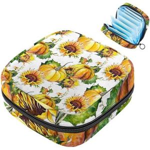 MUOOUM Thanksgiving Pompoen Zonnebloemen Maandverband Opbergtas Draagbare Menstruatie Tas voor Vrouwen Tiener Meisjes Menstruatie Cup Pouch Verpleegkussen Houder