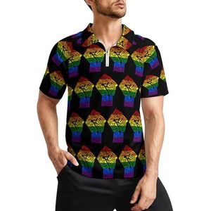LGBT Pride Fist Heren Golfpoloshirts Klassieke pasvorm T-shirt met korte mouwen Gedrukt Casual Sportkleding Top M