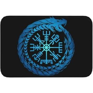 Viking Kompas Ouroboros Bedrukt Tapijt - Noorse Mythologie Vegvisir Flannel Area Rug - Middeleeuwse Mode Harajuku Wasbaar Vintage Zachte Opvouwbare Deurmat Matten (Color : Blue, Size : 40CMx60CM)