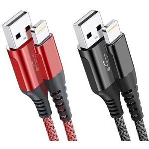 Red Ember Heavy Duty oplaadkabel Nylon gevlochten kabel Snel opladen Compatibel met iPhone 14 13 12 11 Pro Max 13 12 Mini X XS XR 10 8 8 7 Plus 6 6s (Black, 1M Single)