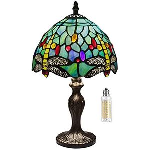 MIAOKE groene Tiffany tafellamp, glas-in-lood tafellamp, handgemaakt licht voor bureau/nachtkastje/nachtlamp, antiekliefhebber, liefhebber van handgemaakte geschenken, kind, woonkamer