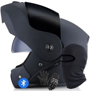 Systeemhelm Met Bluetooth-Motorhelm Geïntegreerde Motorhelm DOT/ECE-Gecertificeerd Bluetooth-Integraalhelm Systeemhelm Met Dubbele Spiegel Voor Dames En Heren B,M/56-57CM