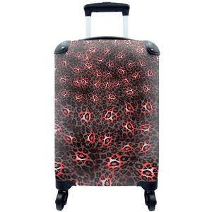 MuchoWow® Koffer - Panterprint - Rood - Dieren - Past binnen 55x40x20 cm en 55x35x25 cm - Handbagage - Trolley - Fotokoffer - Cabin Size - Print