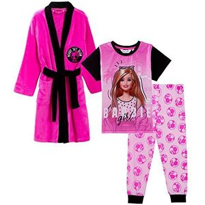 Barbie Meisjes ochtendjas + pyjama set bijpassende 3-delige set kinderen roze badjas + pyjama, roze, 9-10 Jaren