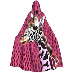 SSIMOO Roze giraffe textuur volwassen mantel met capuchon, verschrikkelijke spookfeestmantel, geschikt voor Halloween en themafeesten
