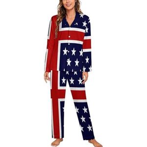 USA Nordic Flag Lange Mouw Pyjama Sets Voor Vrouwen Klassieke Nachtkleding Nachtkleding Zachte Pjs Lounge Sets