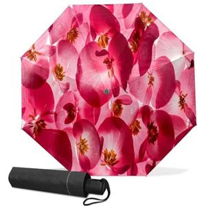 GISPOG Automatische opvouwbare paraplu, roze bloemen waterdichte compacte zon en regen reisparaplu's voor dames en heren, 1 kleur, Eén maat