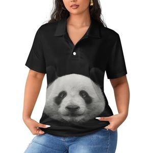 Panda Beer Gezicht op Zwarte Vrouwen Sport Shirt Korte Mouw Tee Golf Shirts Tops Met Knoppen Workout Blouses