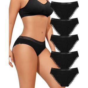 SECRET AROMA 5 katoenen ondergoed vrouwen ondergoed vrouwen uitgehold brief kant slip ademend hipster, Zwart, M