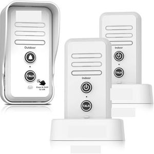Walkie-talkie, 0,5 mijl bereik Draadloze deurbellen Intercomsysteem Volume aanpassen Oplaadbare deurbelontvanger Waterdichte dop(White 1T2-01)