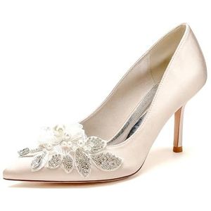 EICOFF Vrouwen Hoge Hakken Pumps Gesloten Puntige Teen Bruiloft Schoenen Parel Kristal Bloem Naaldhak Jurk Hof Trouwschoenen,Champagne,35 EU