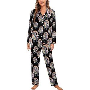 Eenhoorn Rijden Dinosaurus Lange Mouw Pyjama Sets Voor Vrouwen Klassieke Nachtkleding Nachtkleding Zachte Pjs Lounge Sets