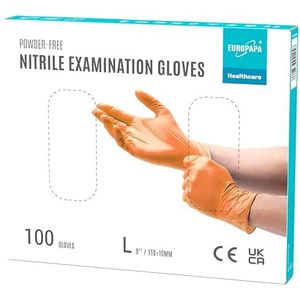 EUROPAPA® 100 x nitrilhandschoenen, wegwerphandschoenen, onderzoekshandschoenen, nitril handschoenen, poedervrij, zonder latex, niet-steriel, latexvrij, wegwerphandschoenen (L, Oranje)