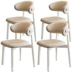 Maaltijd Stoelen Boerderijkeuken- en eetkamerstoelenset van 2, retro PU-leren eetkamerstoel met gebogen rugleuning en houten poten, crème(White Legs,4PCS)