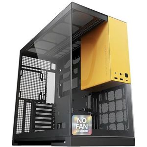 Geometric Future M5 Gehard glas Mid Tower, E-ATX/ATX Gaming Case, 1,2 mm staal, Type C, Gereedschaploze panelen, Ondersteuning 420/360 Radiator, Dual-Chamber, Zwart/Geel, GEO-M5-BY